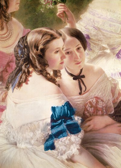De keizerin Eugénie omringd door haar hofdames (detail) door Franz Xaver Winterhalter